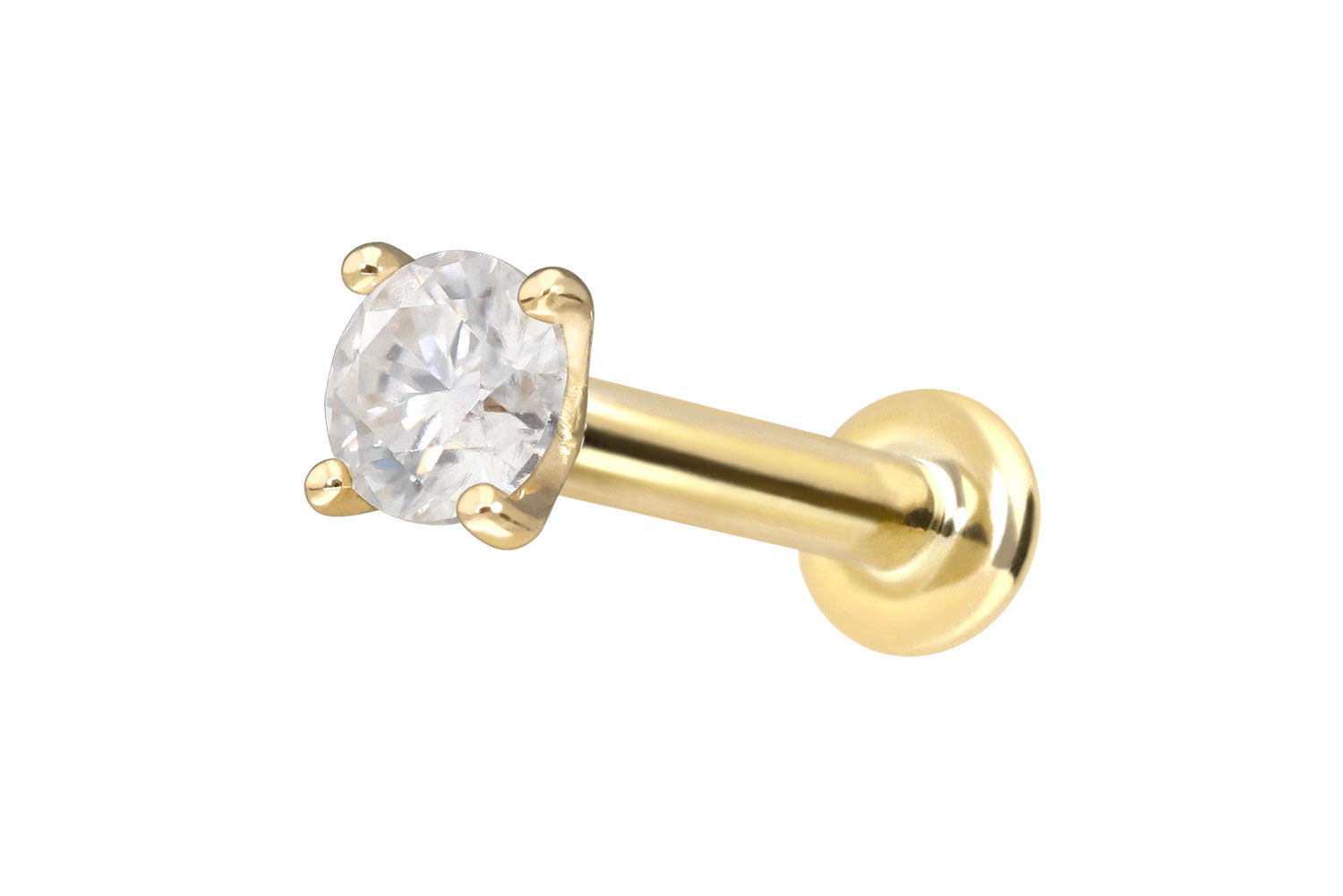 14 Karat Gold Labret Piercing mit Innengewinde MOISSANIT